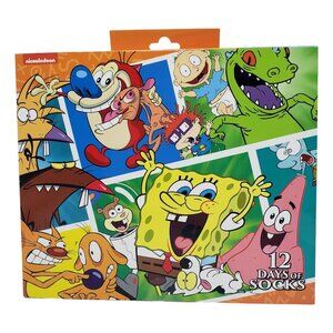 Nickelodeon 12 Days of Socks Advent Gift Box 90's Adult Size 6-12 Crew & Low Cut